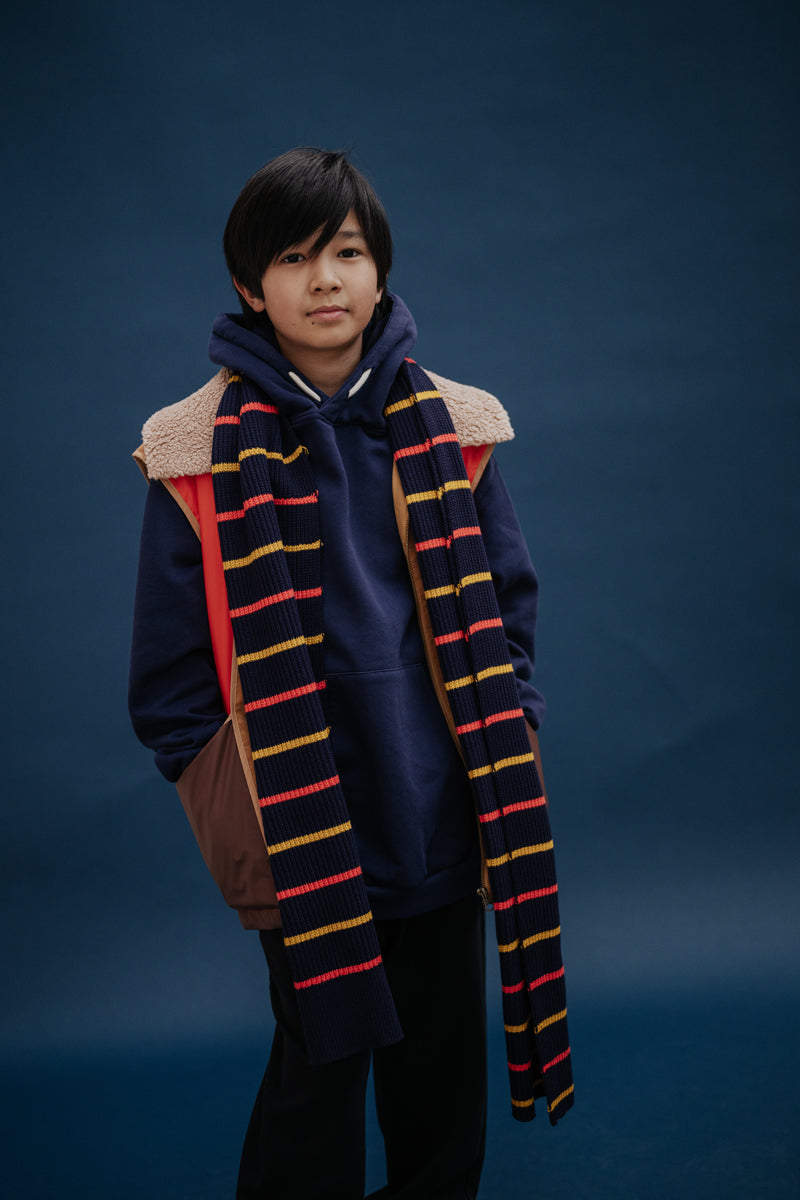 knit scarf - navy blue multi stripe