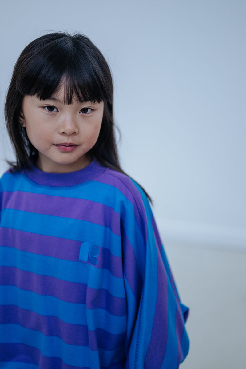 iris crop sweater - cool pool violet blue block stripe