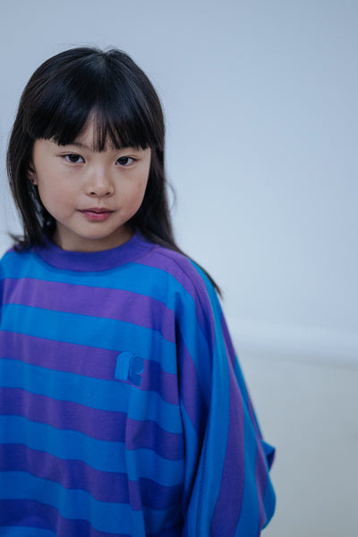 iris crop sweater - cool pool violet blue block stripe