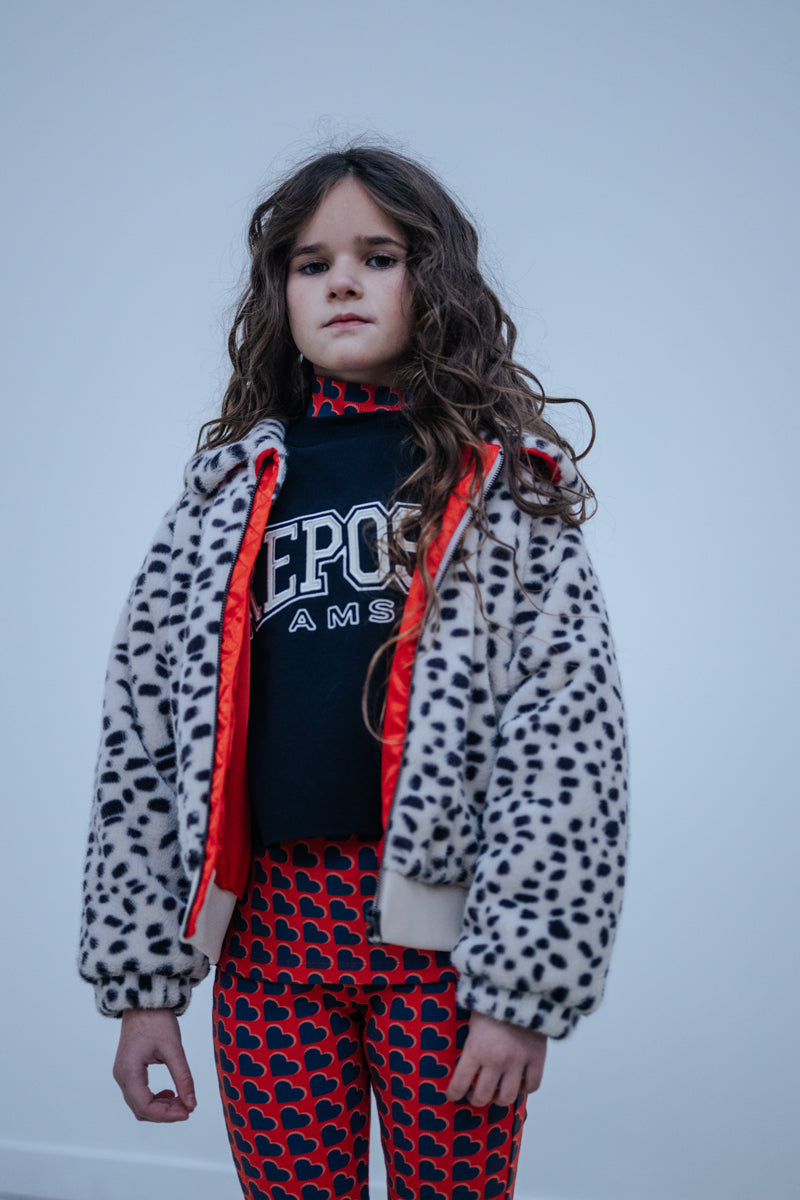 faux fur bomber coat - dalmatian