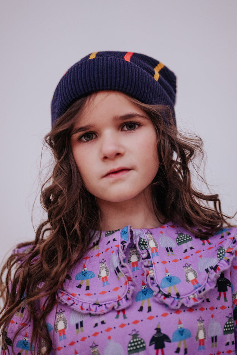 knit hat - navy blue multi stripe