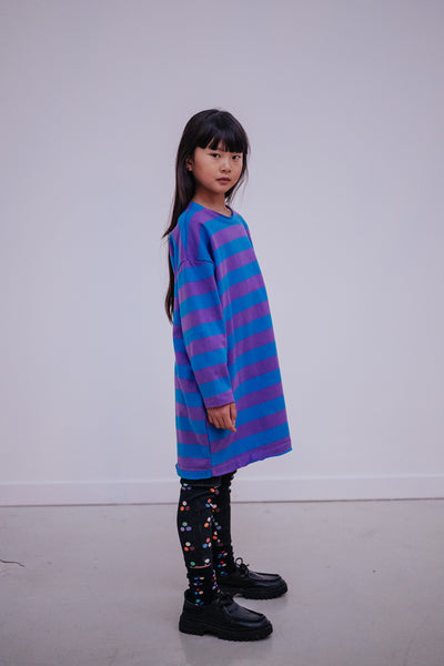cozy sweat dress - cool pool violet block stripe