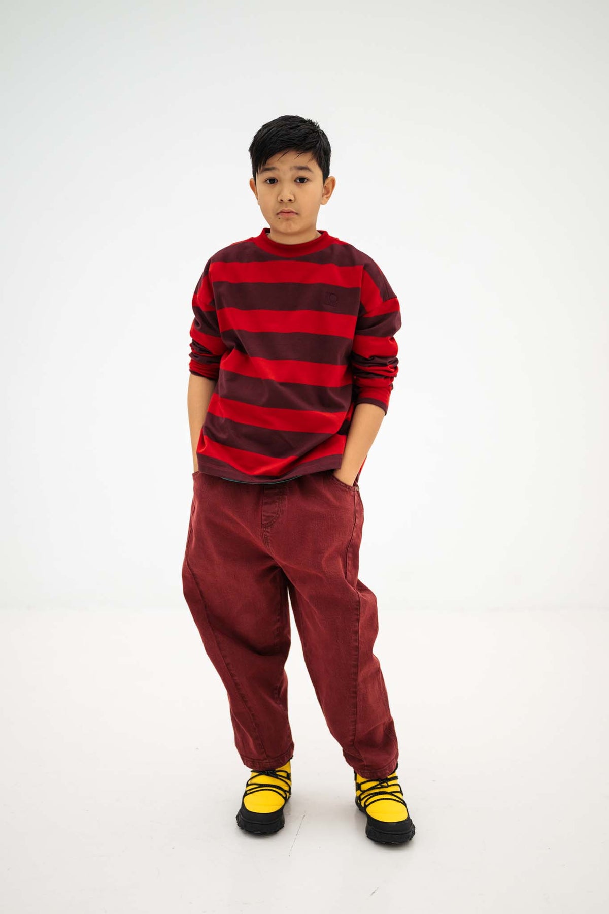 boxy sweater - rusty mulberry block stripe