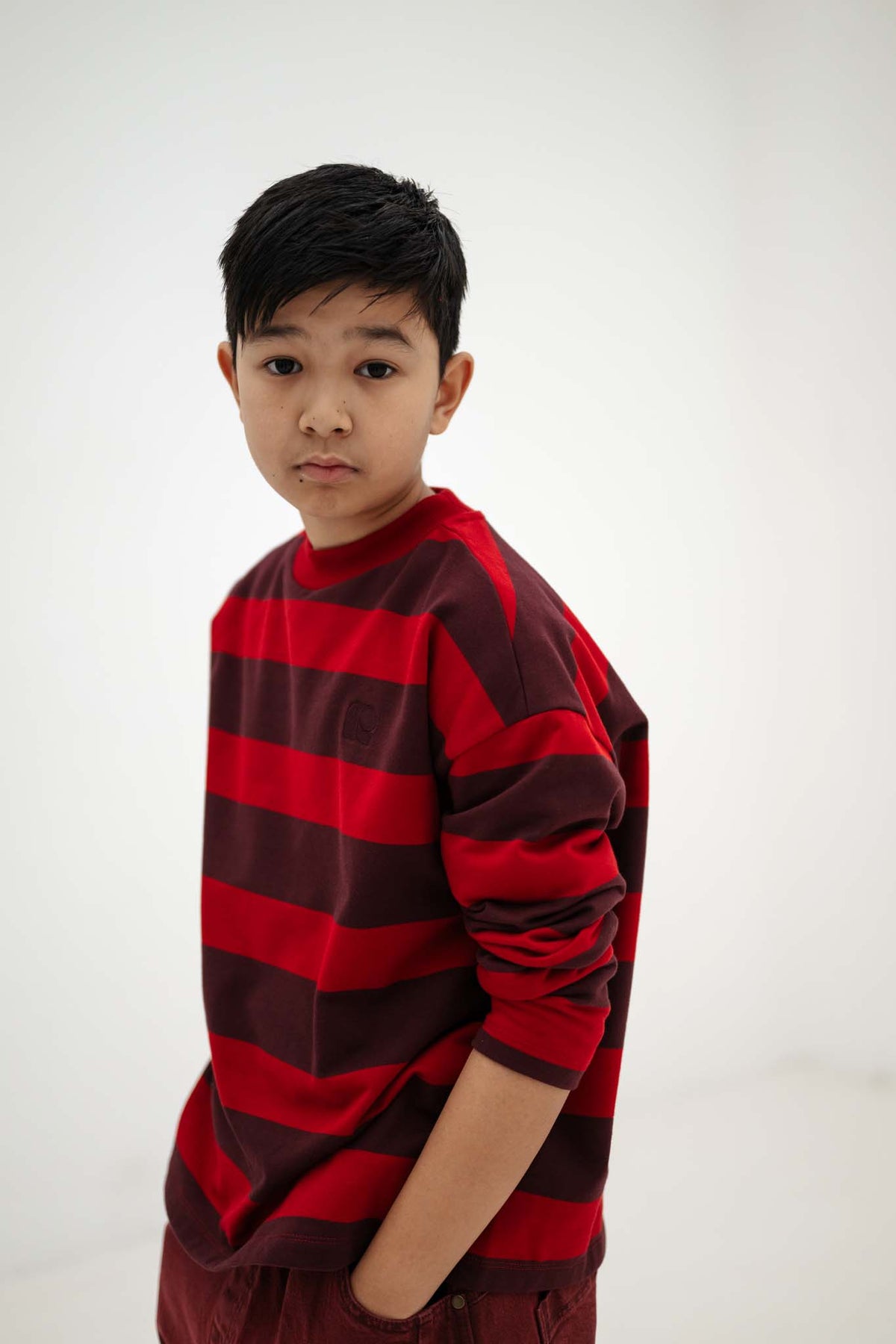 boxy sweater - rusty mulberry block stripe