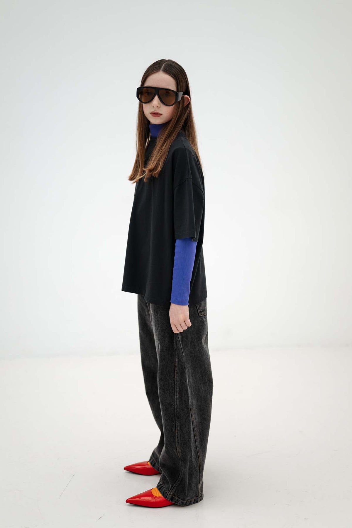 wide leg denim pants - slate grey