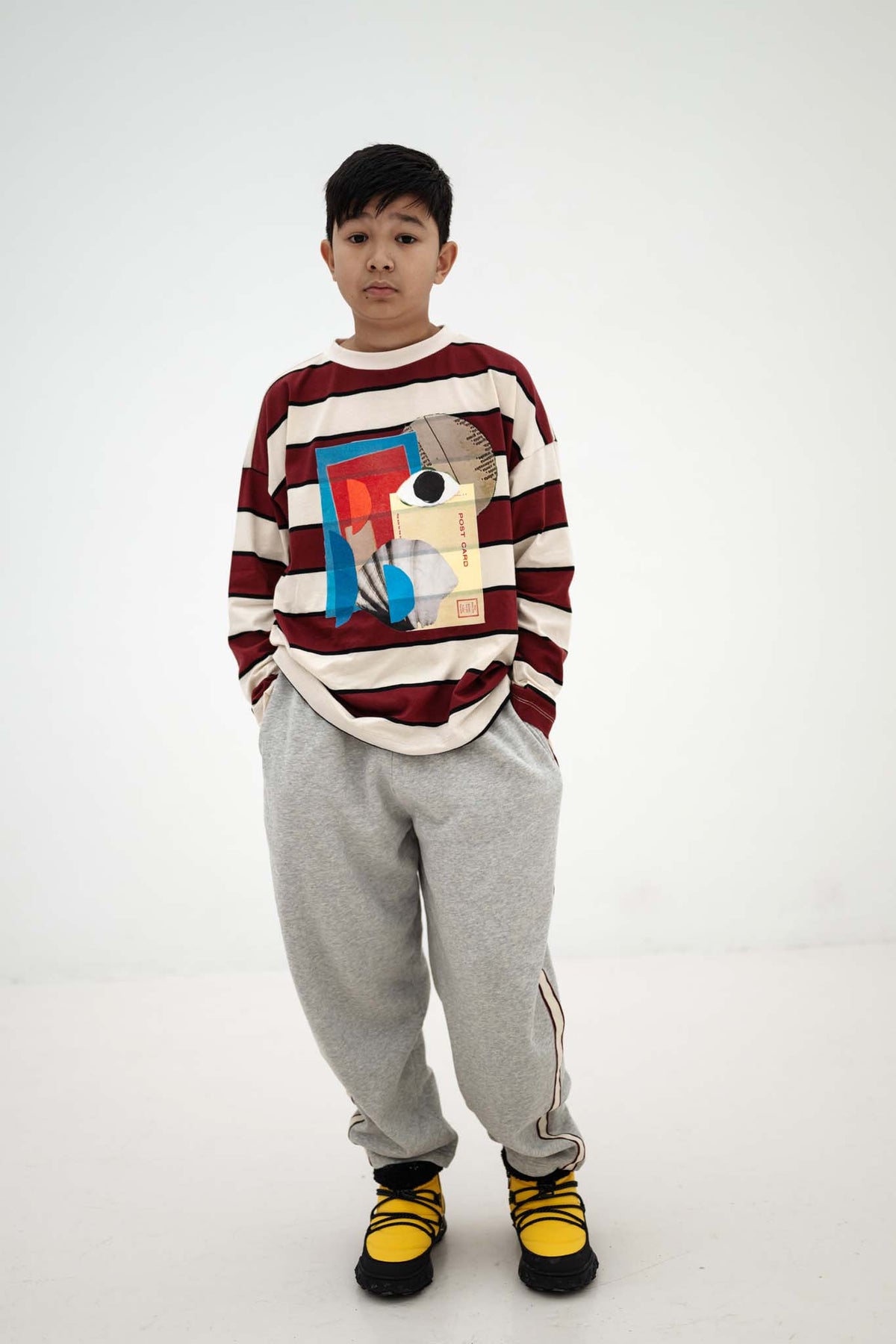 wide cut long tee - mulberry stripe