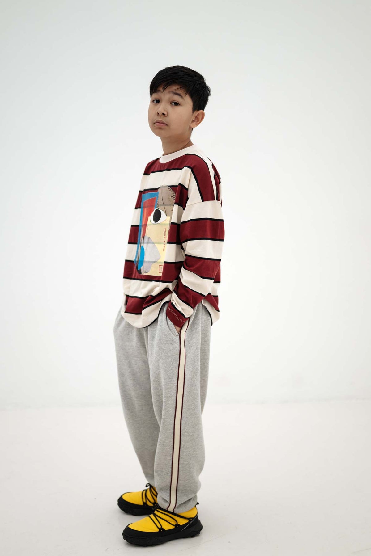 wide cut long tee - mulberry stripe