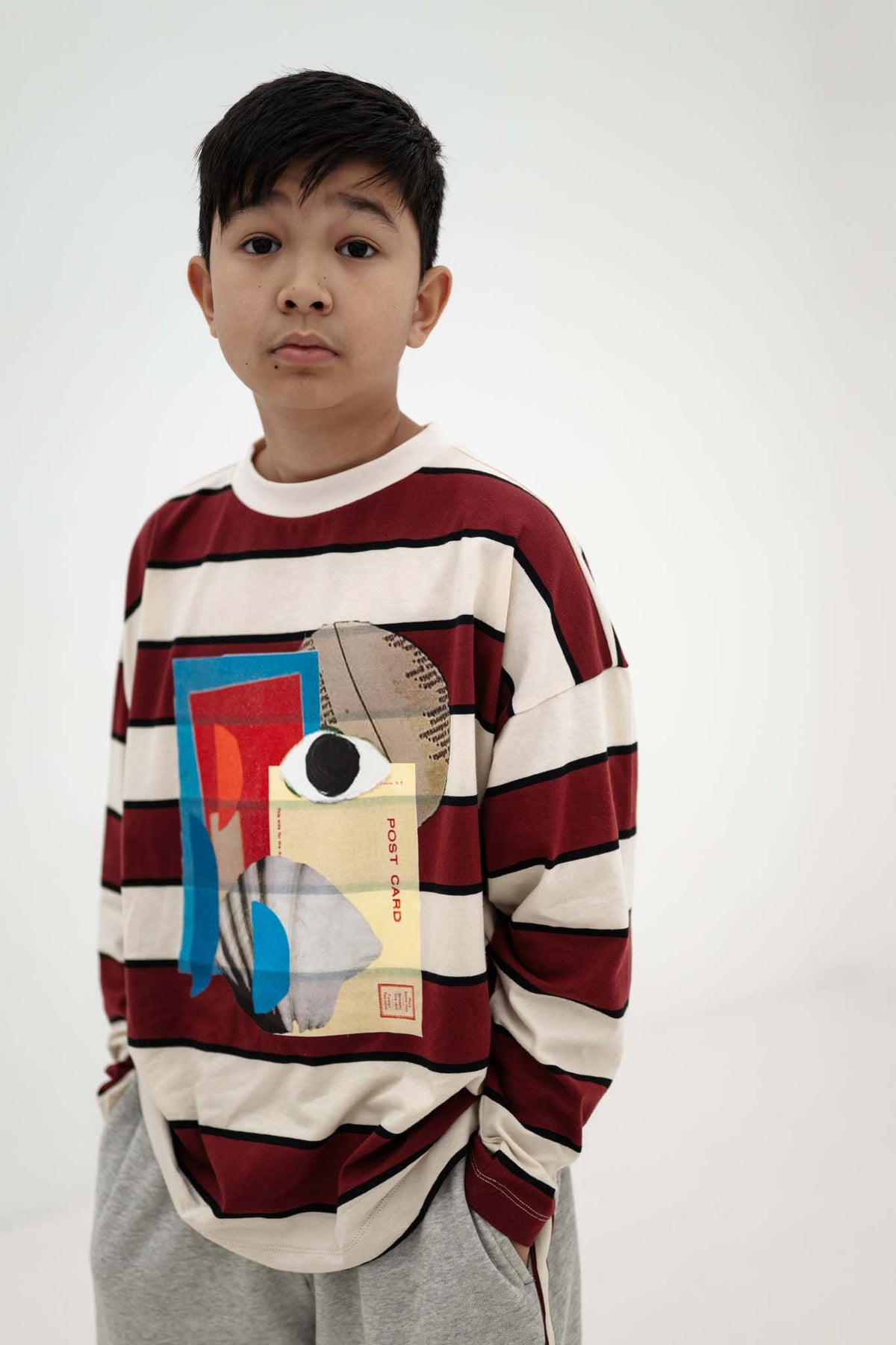 wide cut long tee - mulberry stripe