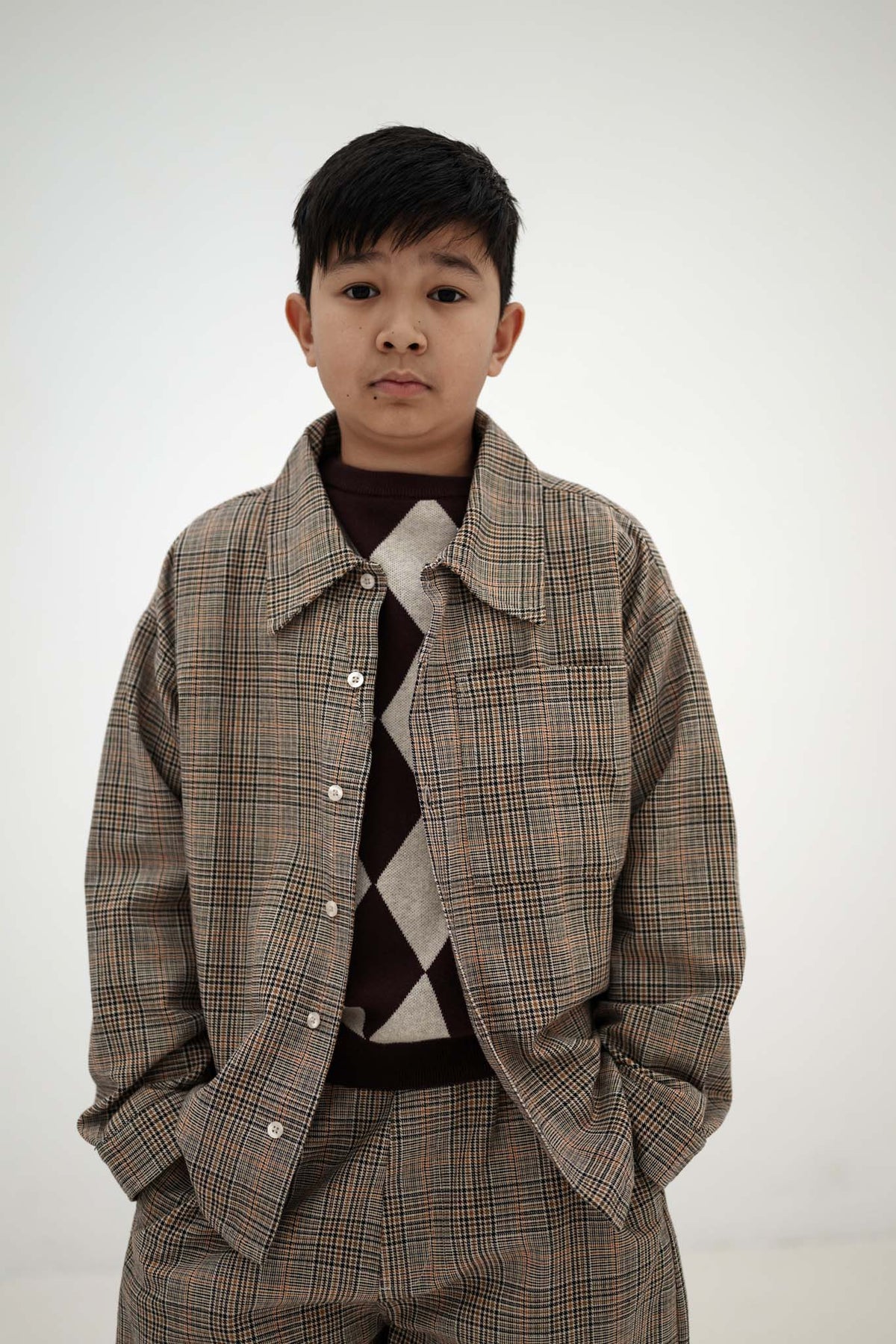 shirt - taupe mini check