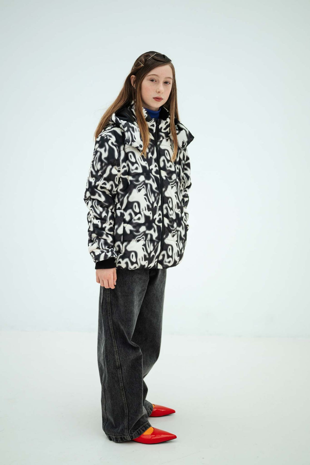 hooded puffer - liquid marble