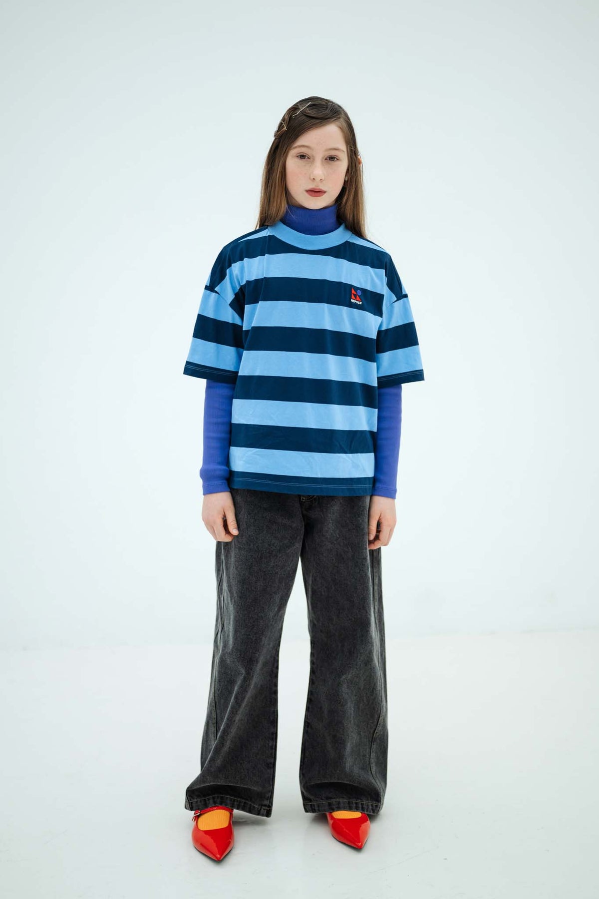 wide leg denim pants - slate grey