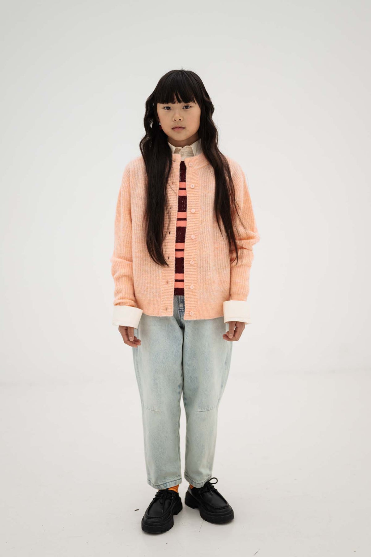 knit crew cardigan - light cheeky flamingo