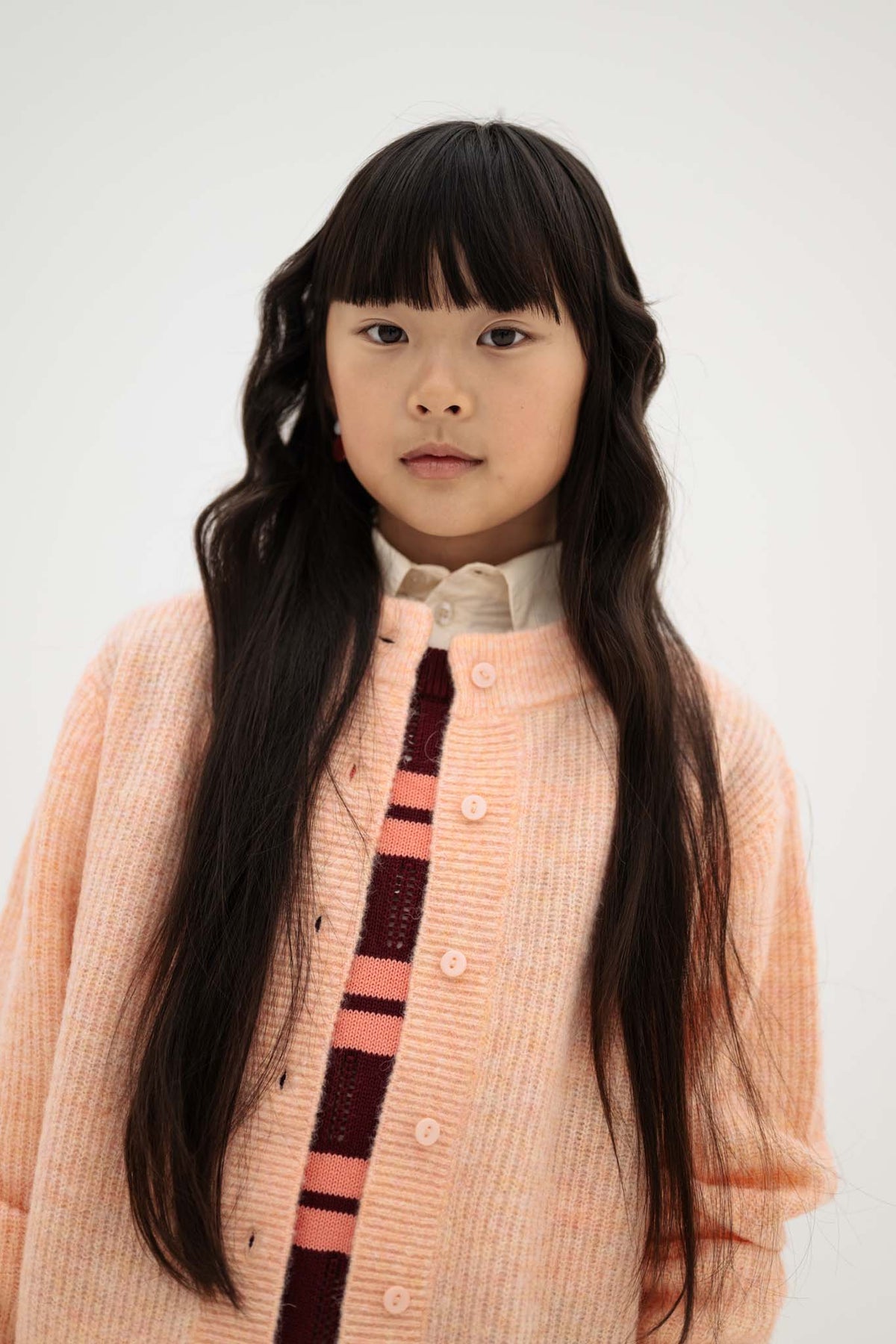 knit crew cardigan - light cheeky flamingo