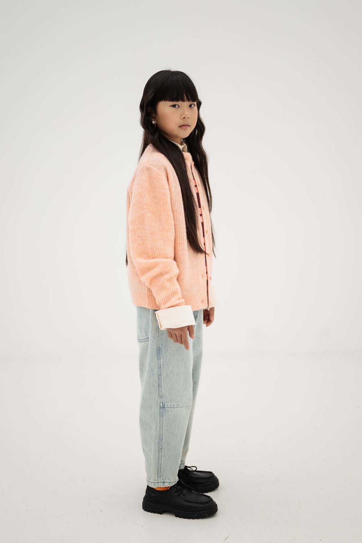 knit crew cardigan - light cheeky flamingo