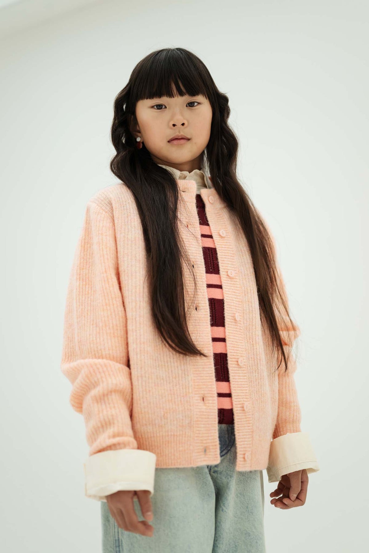 knit crew cardigan - light cheeky flamingo