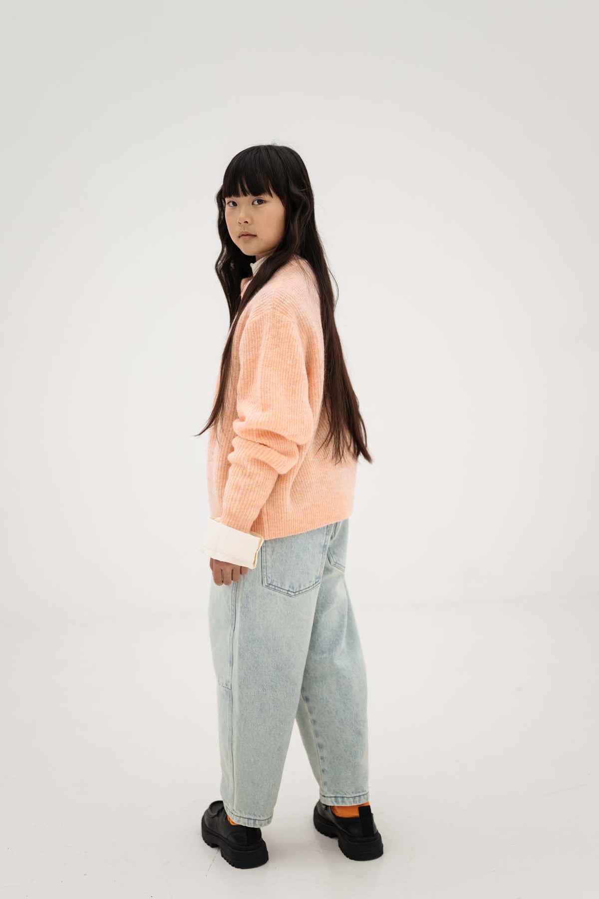 knit crew cardigan - light cheeky flamingo