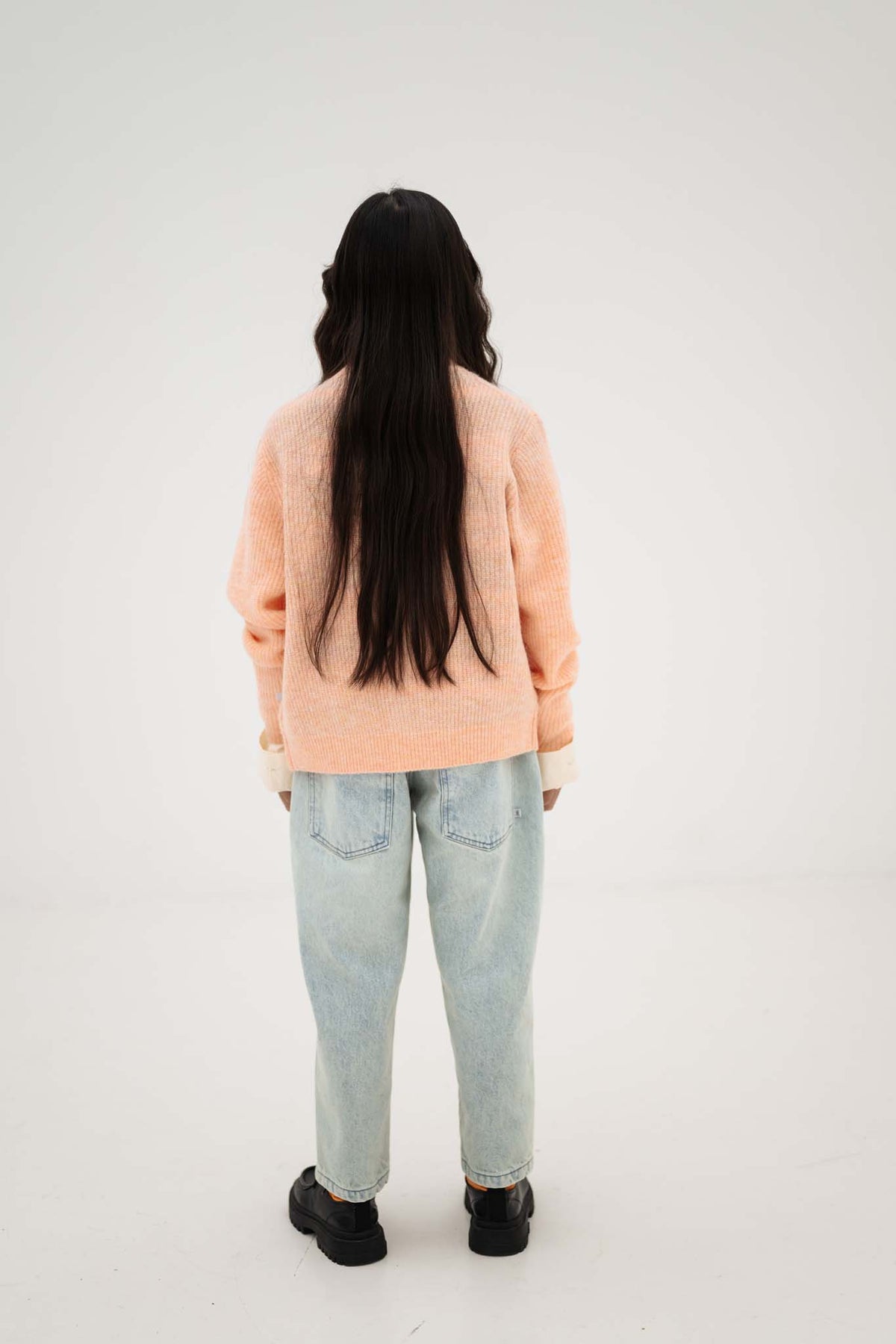 knit crew cardigan - light cheeky flamingo