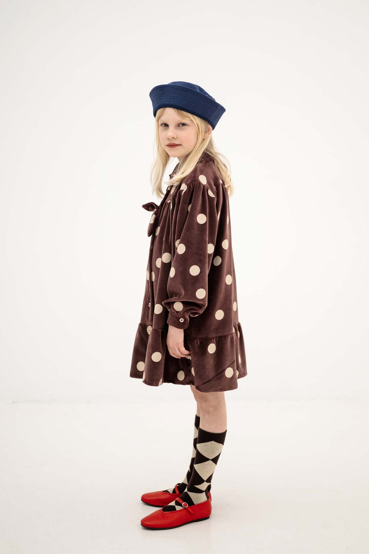 bow dress - chocolate polka dot