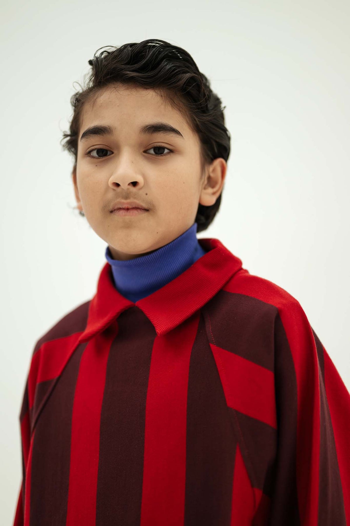 raglan polo sweater - rusty mulberry block stripe