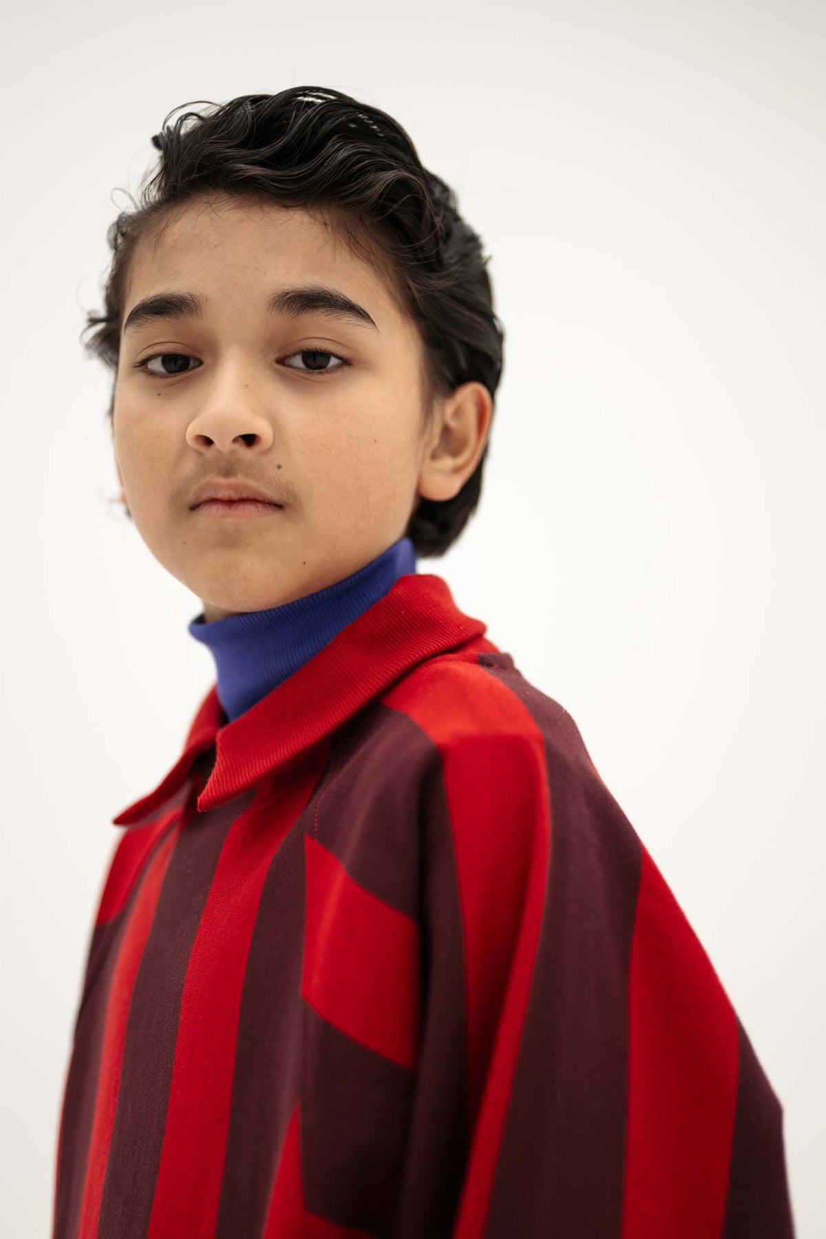 raglan polo sweater - rusty mulberry block stripe