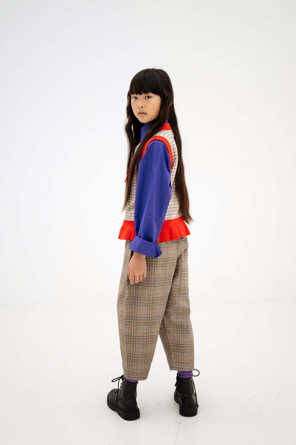 knit peplum top - firecracker red mix