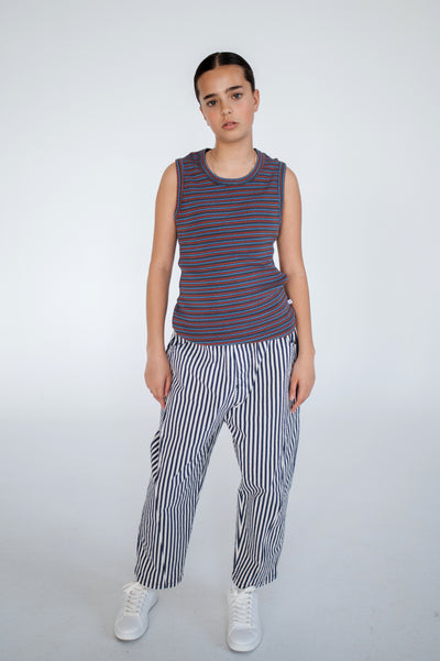 wide pant - navy eggshell stripe