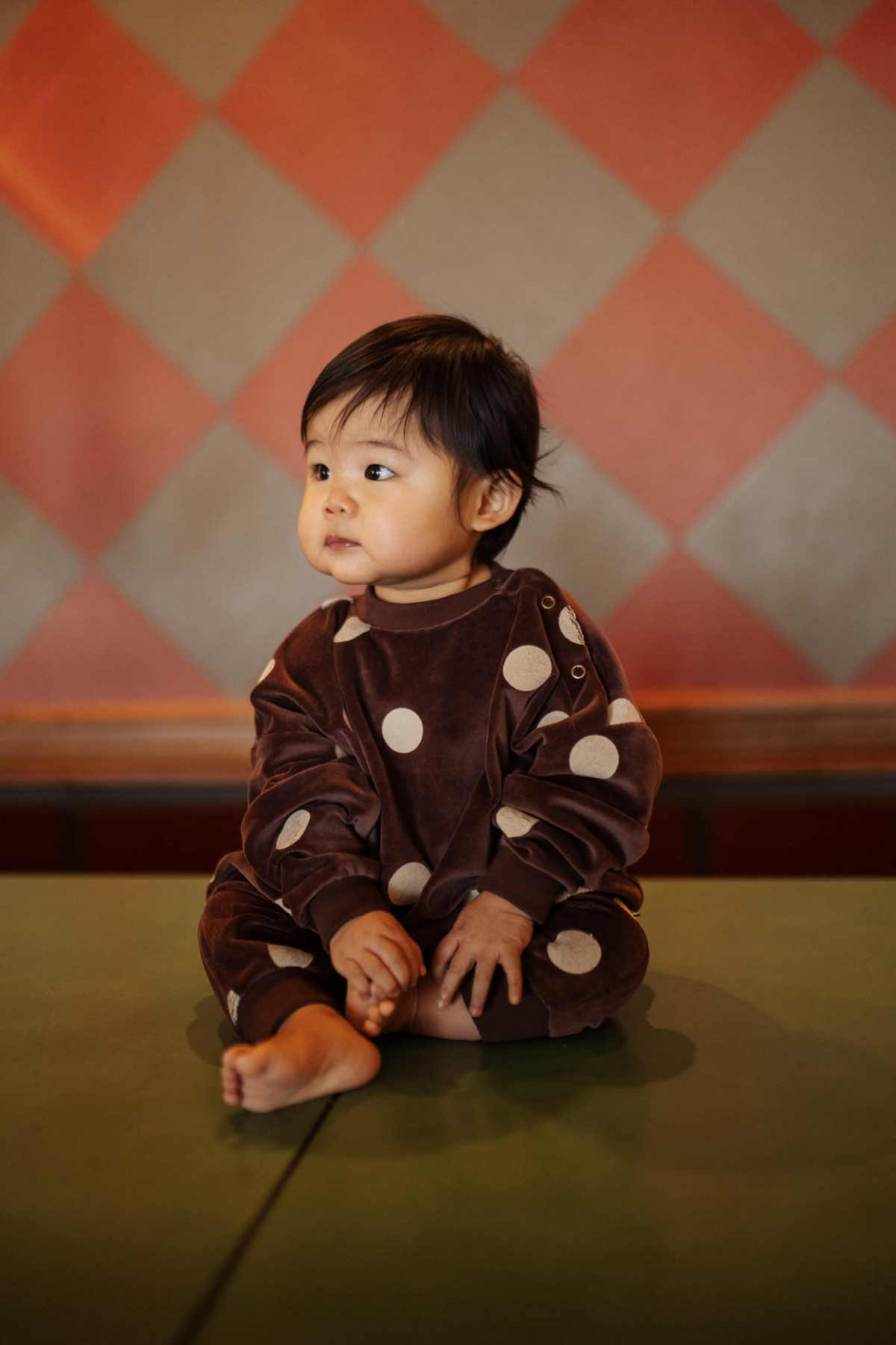 oversized one suit - chocolate polka dot