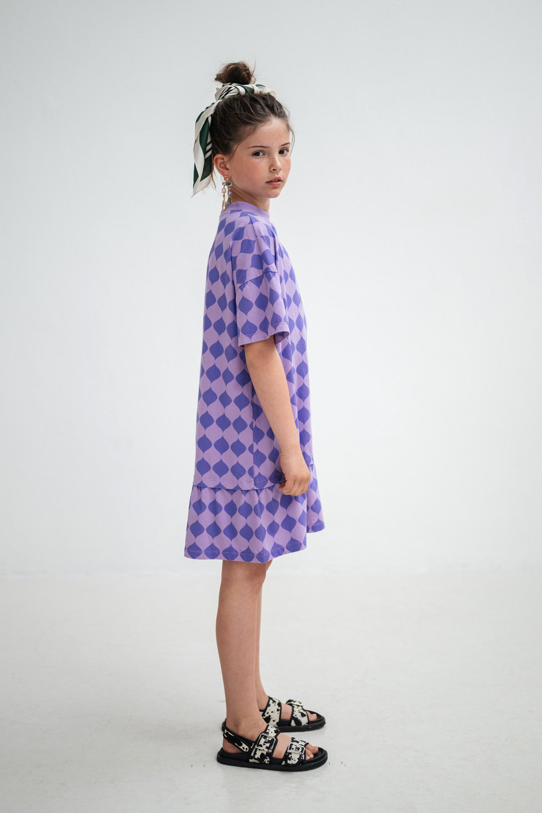 bottom hem ruffle dress - soft harlequin