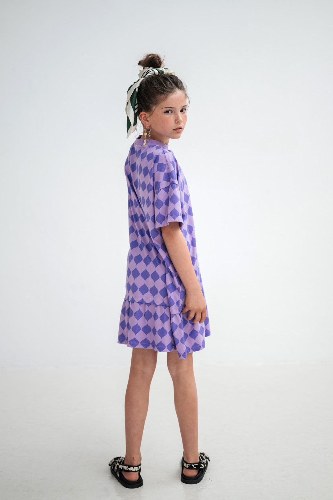 bottom hem ruffle dress - soft harlequin
