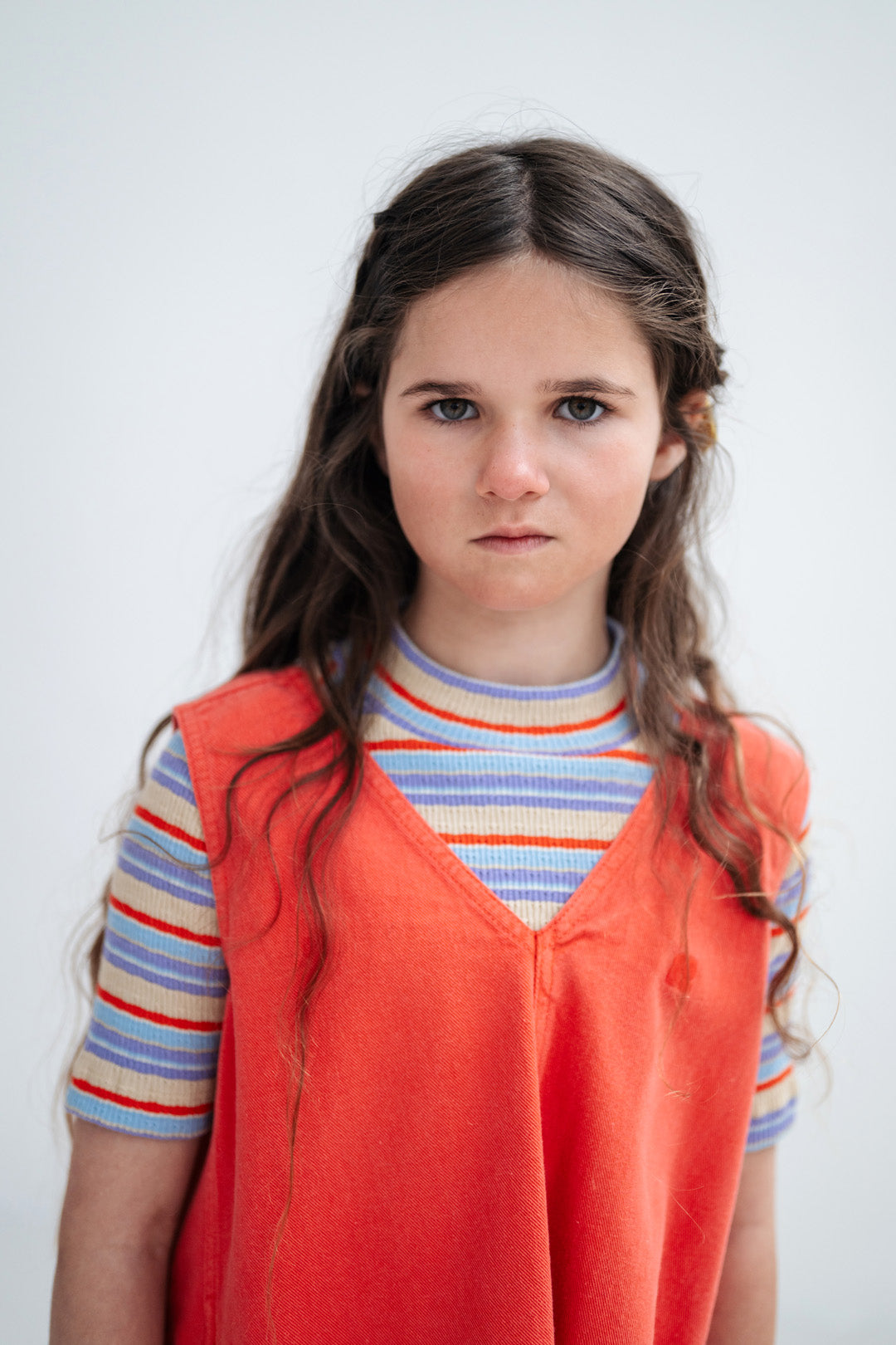 pinafore dress -washed flame red