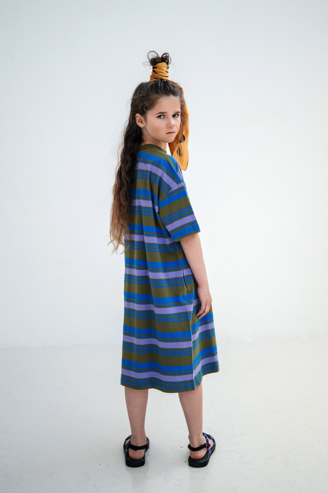boxy tee dress - khaki bloom stripe