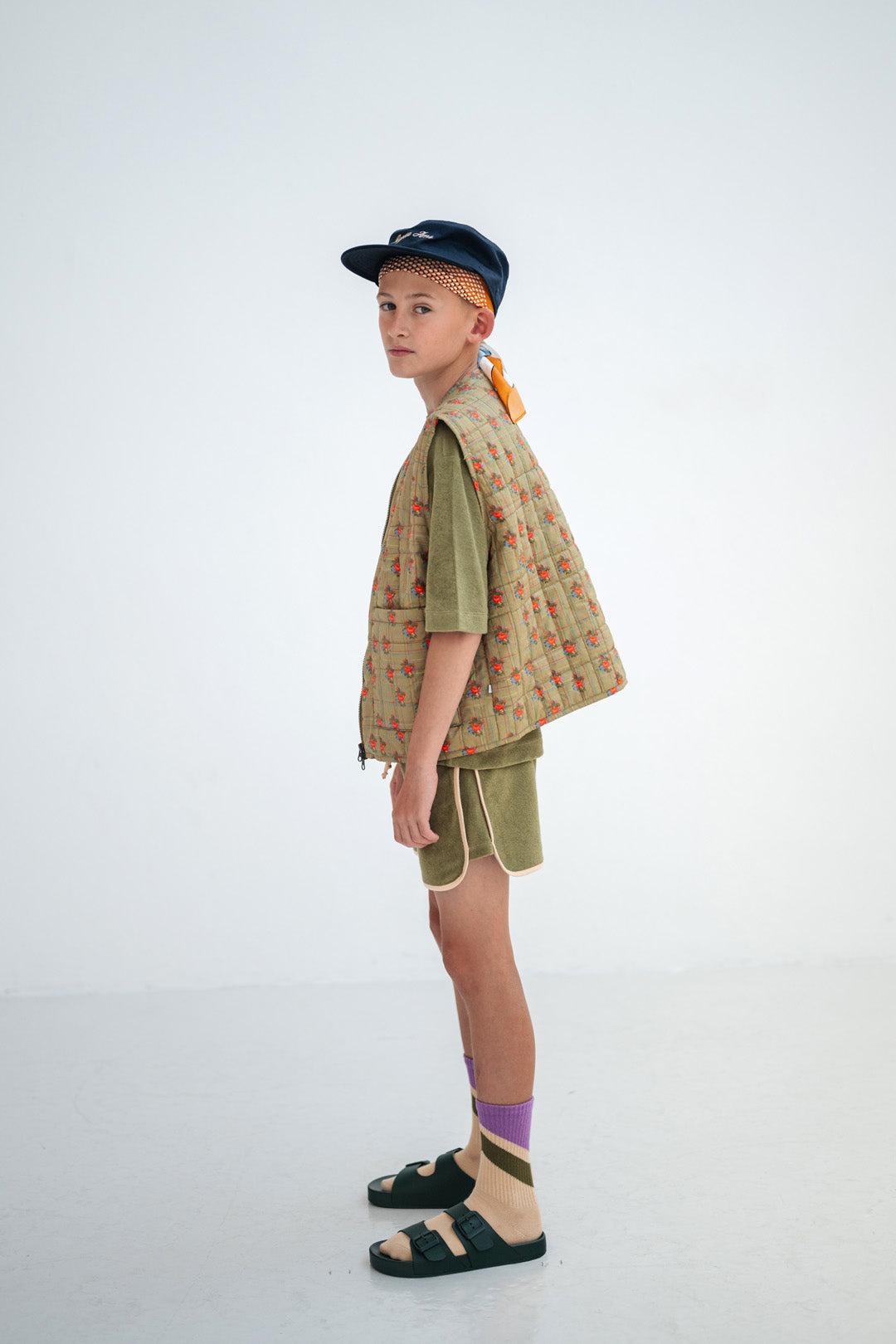 padded waistcoat - grid flower