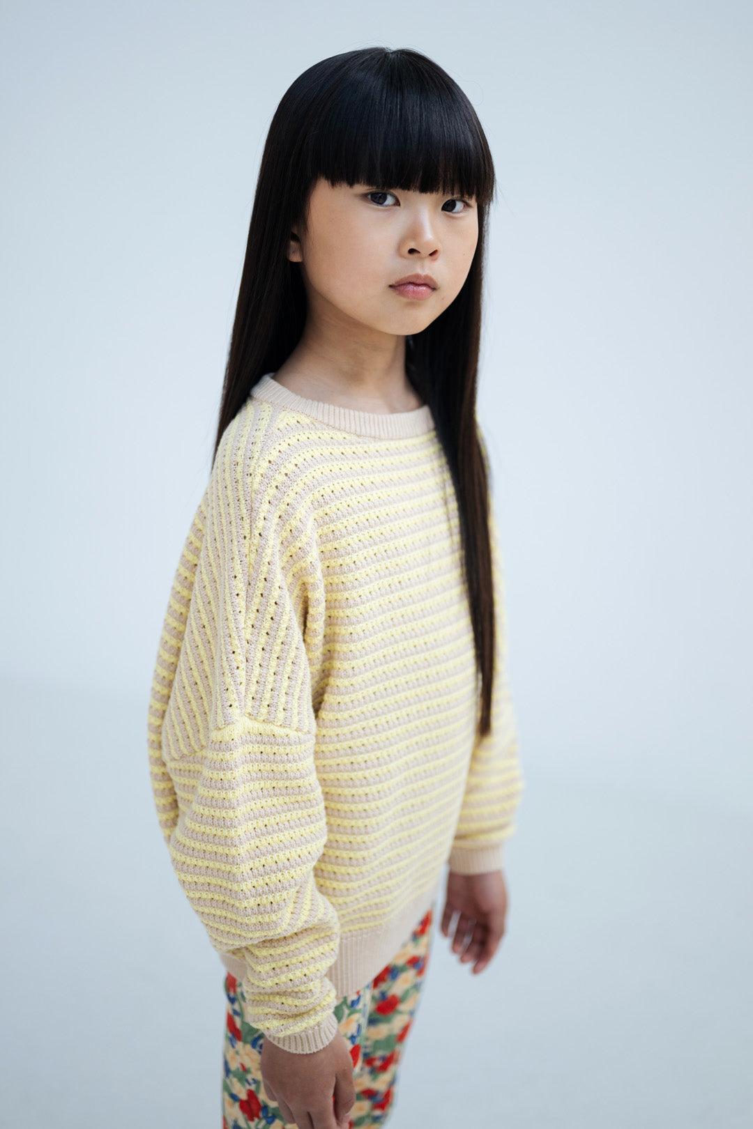 knit slouchy sweater - soft yellow stripe