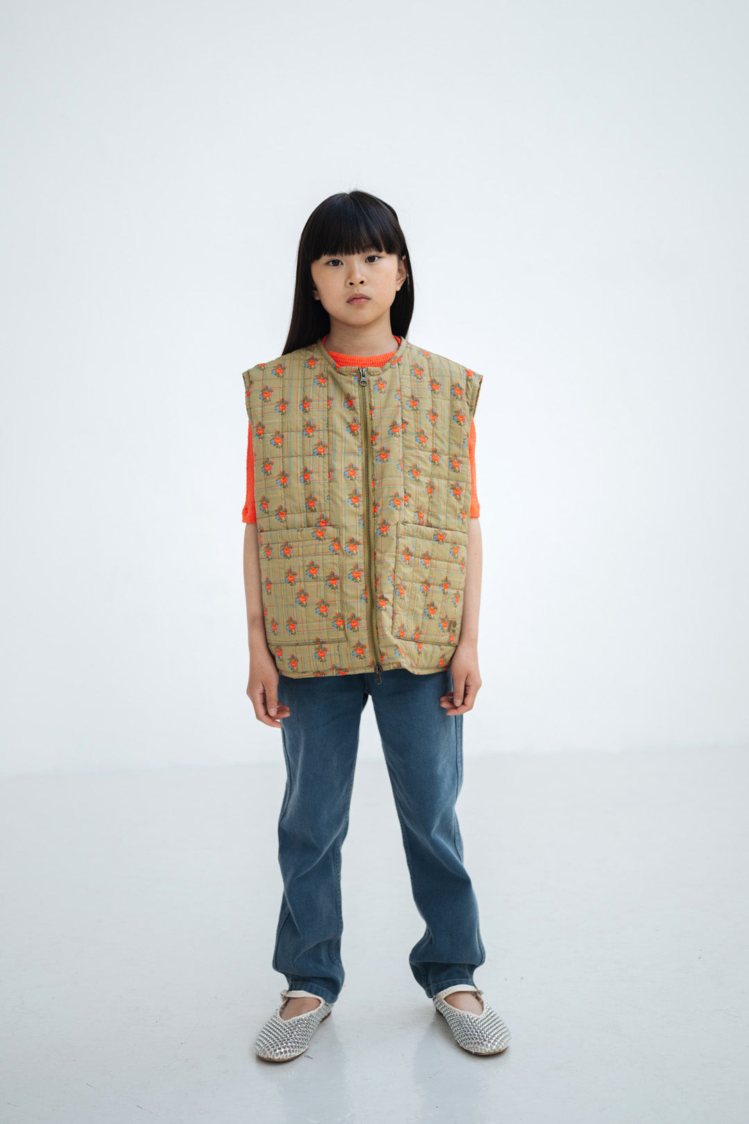 padded waistcoat - grid flower
