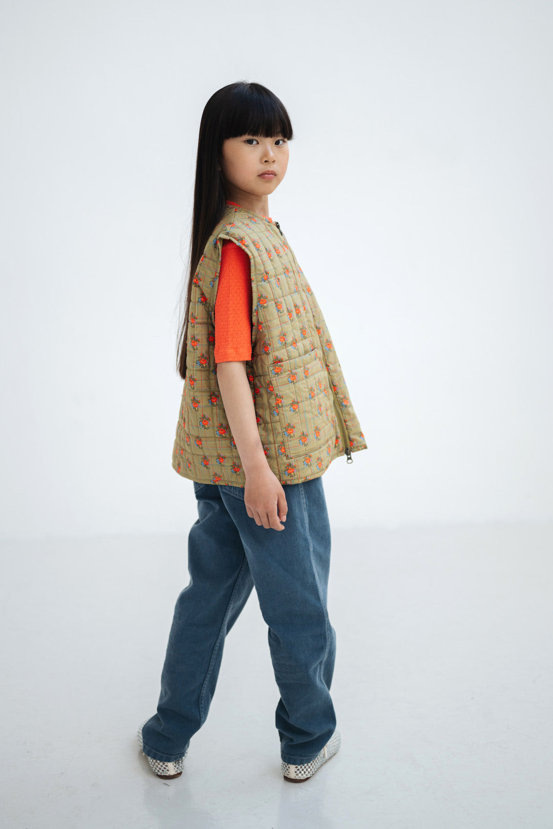 padded waistcoat - grid flower