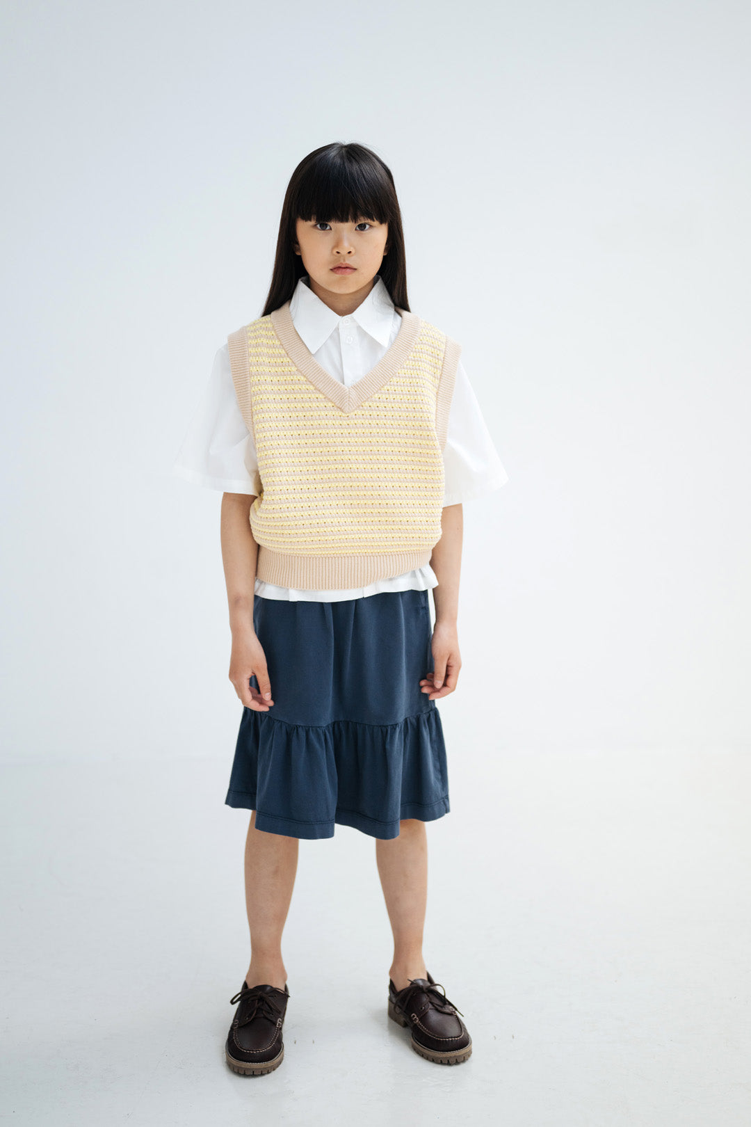 v neck spencer - soft yellow stripe
