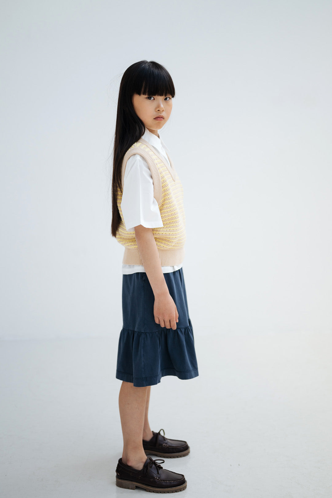 v neck spencer - soft yellow stripe