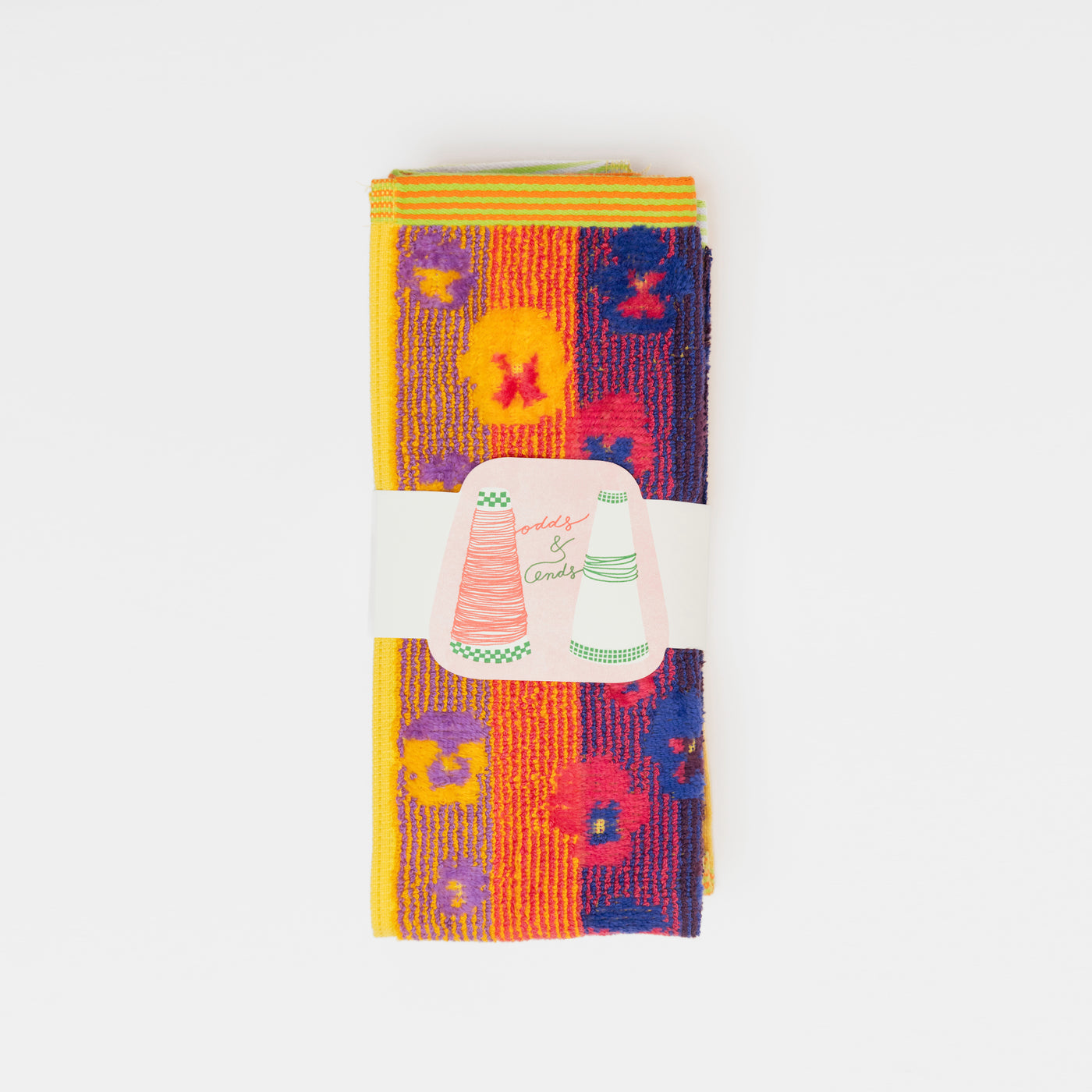 Set of two sustainable colorful guest towels with pansy pattern made from leftover cotton yarns with velour finish – made in Portugal