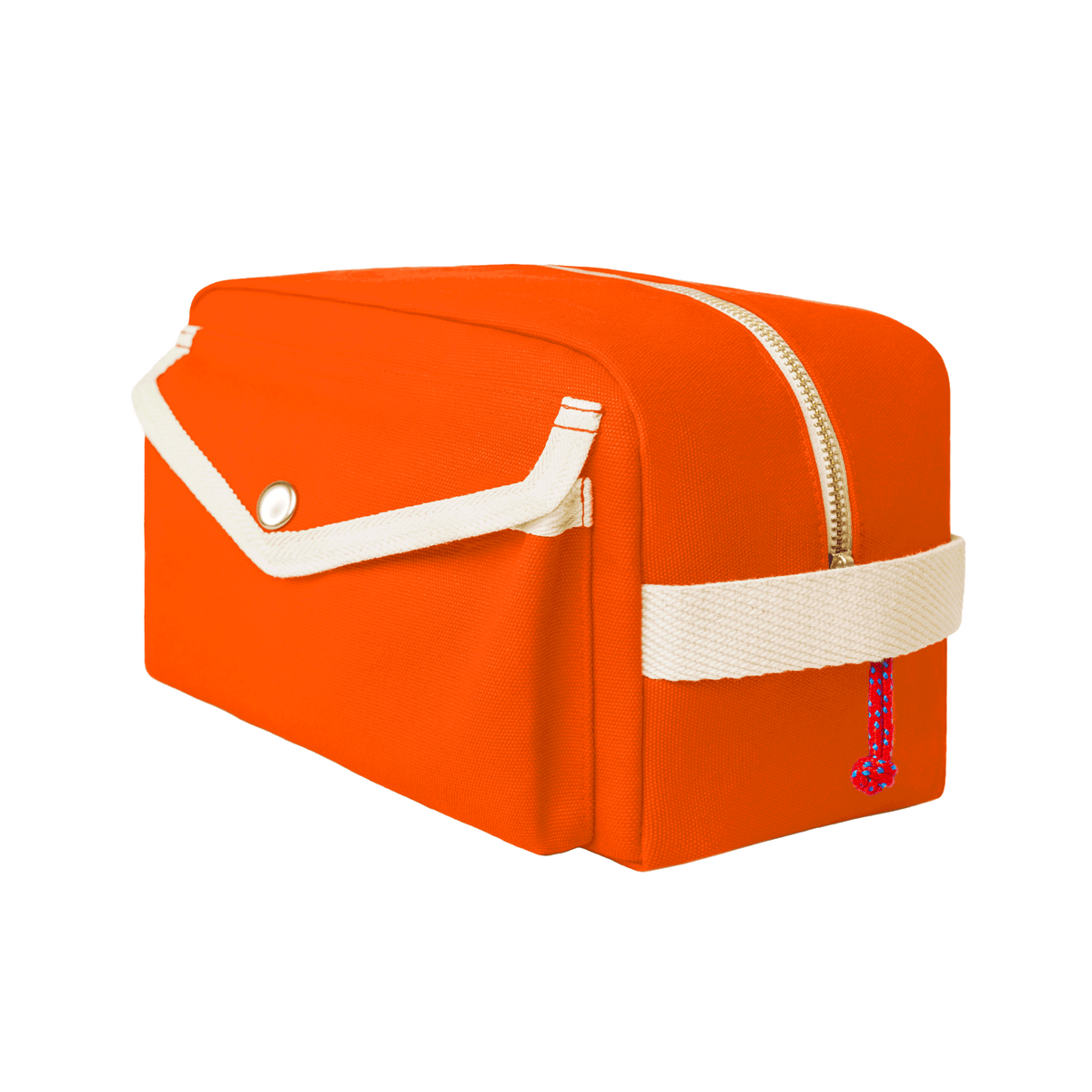 YKRA Dopp Pack toiletry bag made from durable cotton canvas, featuring outer pockets and a carrying handle.
