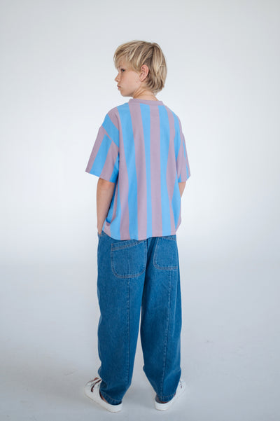 boxy tee - summer blue elderberry stripe