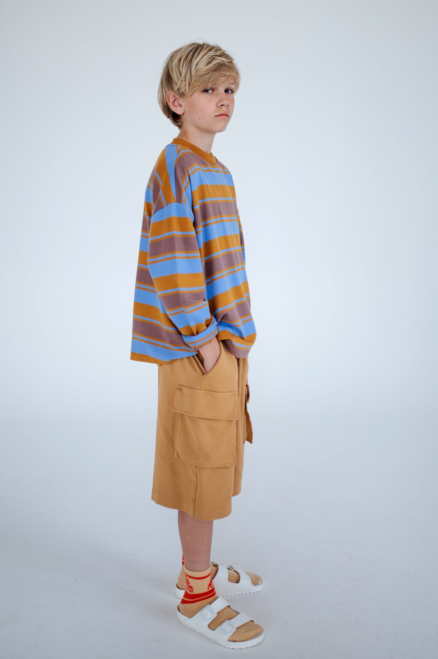 oversized boxy sweater - multi blue powder stripe