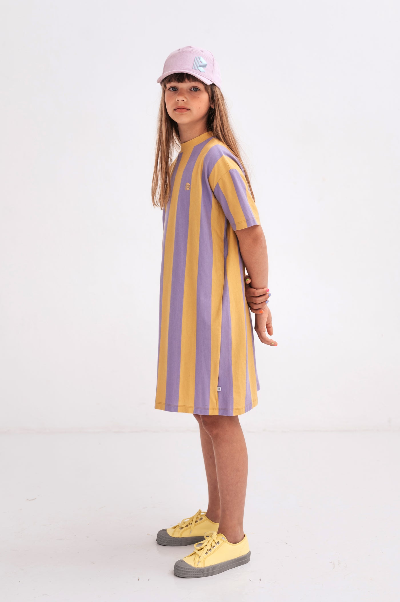 boxy tee dress - golden violet block stripe