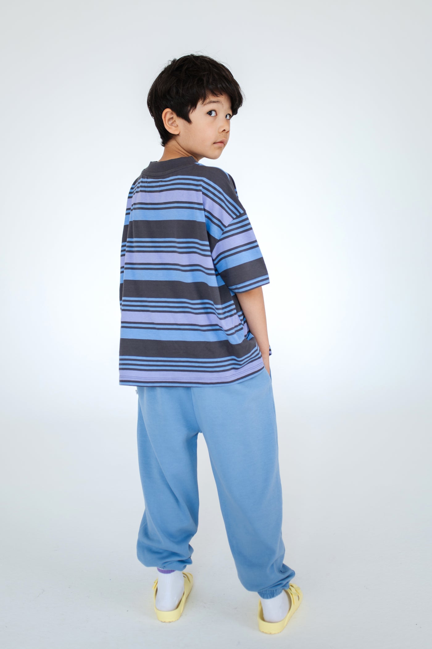 boxy tee - multi grey purple stripe