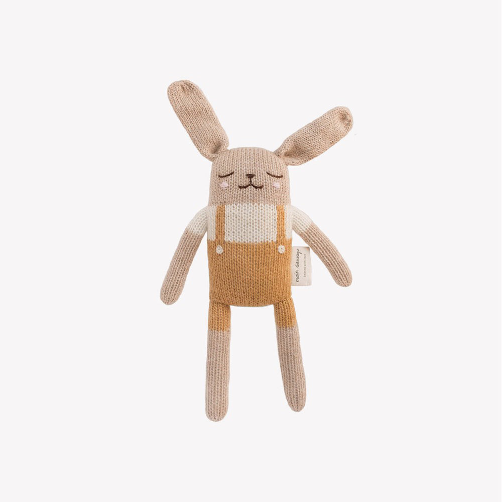 Knitted bunny soft toy, hand-knitted in pure baby alpaca wool by Main Sauvage, hypoallergenic and perfect for sensitive skin