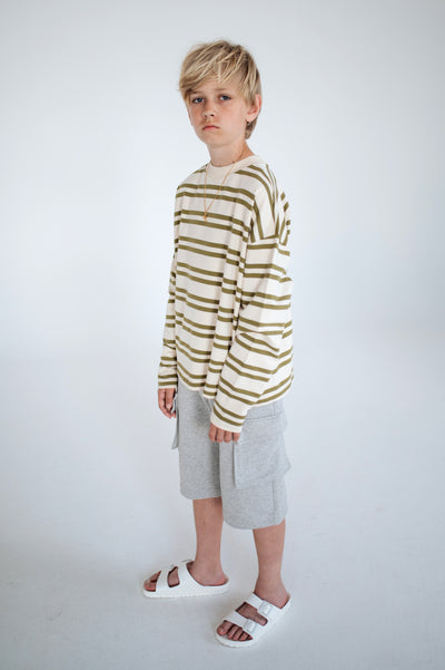 oversized boxy sweater - green moss stripe