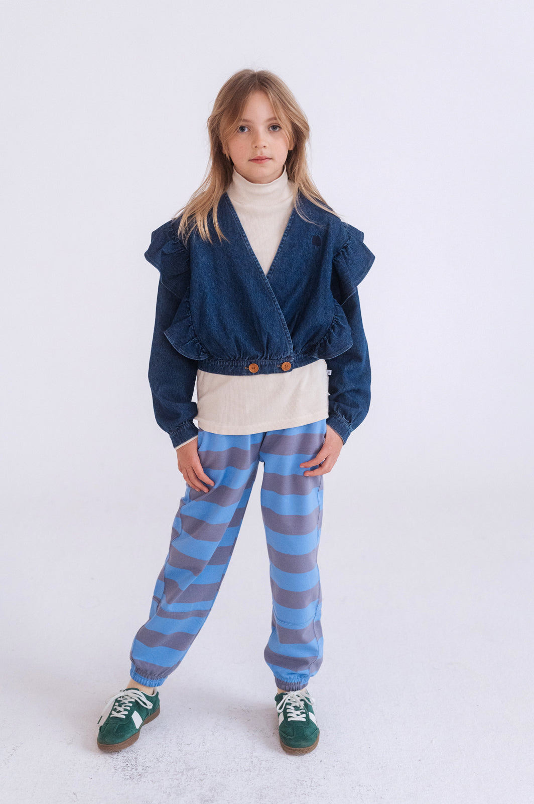 comfy pants - blue bonnet silver block stripe