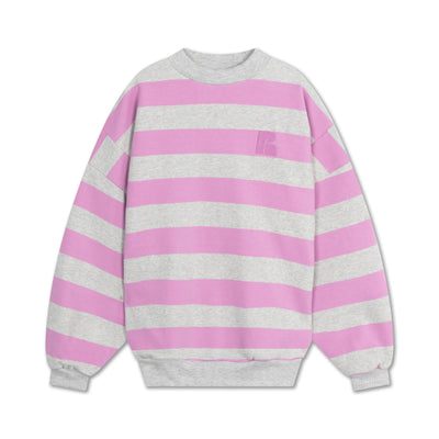 crewneck sweater - orchid light mixed grey block stripe