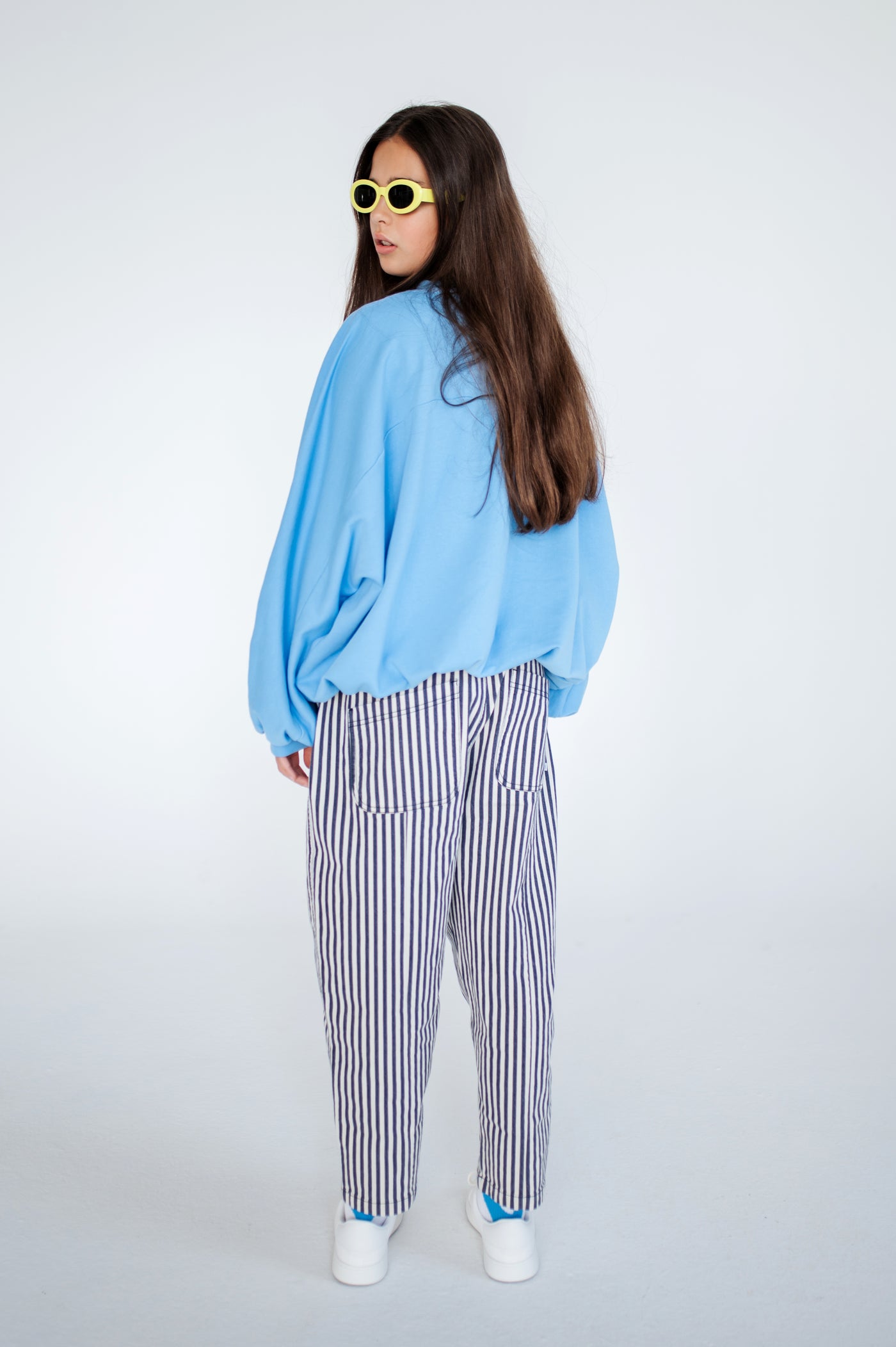 wide pant - navy eggshell stripe