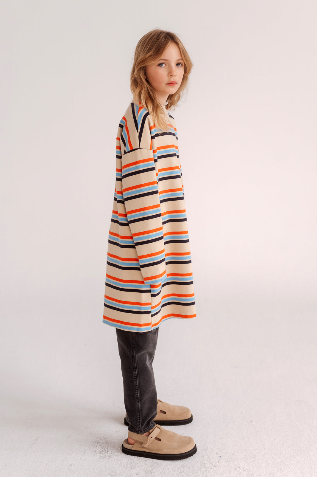 oversized boxy sweat dress - multi crème brûlée stripe