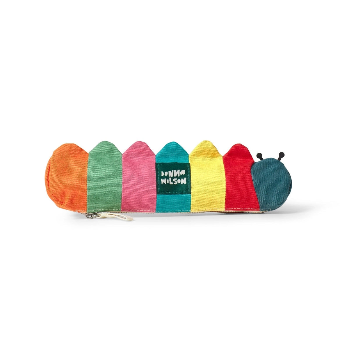 Donna Wilson Casey Caterpillar Pencil Case – colourful cotton pencil case in the shape of a caterpillar with metal zip and soft cotton pull